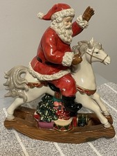 Vintage Aynsley China Santa On Rocking Horse Figure Christmas Display 