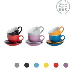 Coloured Cappuccino Cup & Saucer Set Modern Porcelain Tea & Coffee Cup 250ml