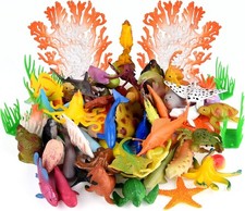 Sea Animals Figures Toys 60PCS Plastic Sea Creatures for Bath Educational Toys