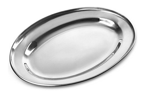 Stainless steel oval meat flat - stainless,
