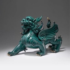 14.3" China Pure Bronze Hand-carved Fengshui Dragon PiXiu Kylin Beast Statue