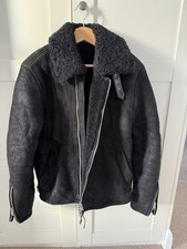 ALL SAINTS Shearling Leather Jacket EXTRA SMALL Mens Black Sheepskin DEKLEY XS