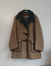 Bunker Ramo Duffle Coat Mens XL Tan Black Trim Wool Cashmere Blend Plaid Lining 