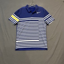 Nike Golf Shirt Men’s Medium Blue Stripped Modern Fit Polo Dri-Fit Preppy