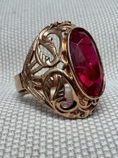 Vintage Original USSR Russian 583 14K Solid Rose Gold & Ruby Ring Size 7.5