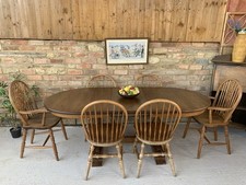 Vintage Oak Solid Wood Table 6 Chairs Extendable Ercol Style Kitchen Diner Count