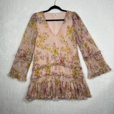 Tularosa Evelyn Dress sz Small Light Rose Floral Tiered Bell Sleeve Ruffle Fairy