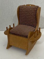 Vintage Wood Rocking Chair Pin Cushion w/ Drawer Upholstered Miniature