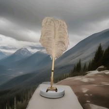 Vintage Ivory Effect Quill Feather Ball Point Wedding Pen With Holder