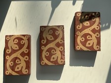 3 Antique Minton Floor Edging Tiles. Red & Gold. Stunning (Reclaimed)