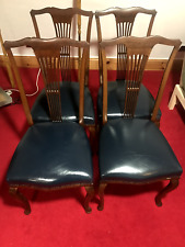 4 Dining Chairs 20 Century Queen Ann Style  Newly Upholstered Blue Leather