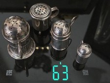 Four Novel  Miniature Silver Pepperettes  - as Flour Dredger/Sugar Casters - 63g