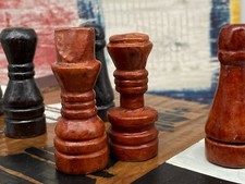 Vintage Chess Set Wooden Leather Unusual Design Wooden Box No Board
