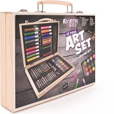 Kids Art Set 67 Piece Traditional Wooden Box Carry Case Pens Pencils Crayons NEW