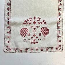 Cross Stitch Embroidered Dresser Scarf Runner Vintage Cottage Core Shabby Decor