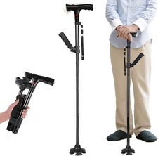 Elder Folding Walking Stick Walking Cane Height Adjustable LED Light Alarm UK