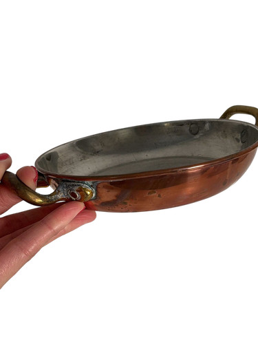 Vintage copper pan with brass - vintage,