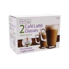  Latte Glasses 240 ml Hot Tea Coffee Mugs Cups Tassimo Nespresso Bosch Gusto x 2