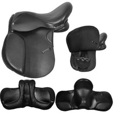 Leather Treeless Horse Black Saddle Flexible Comfortable Riding Saddle 16 Inches