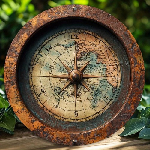 Wooden nautical compass wall - nautical,