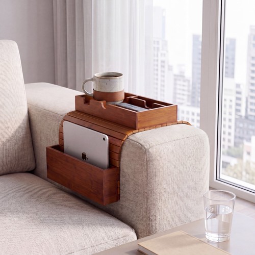 Bamboo sofa arm tray drinks - bamboo,