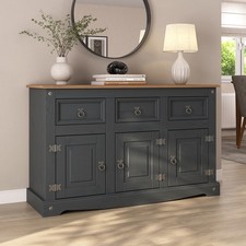 Corona Sideboard Charcoal Black 3 Door 3 Drawer Solid Pine Wood