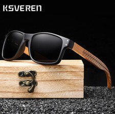Men Women Bamboo Wood Polarized Square Sunglasses Wooden Temple Glasses New