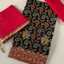 WEDDING BRIDAL GIFT Unstitched Suit Material Punjabi Pakistani Indian Navy Pink