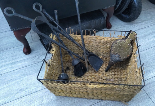Antique fire place tools and - antique,