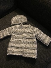 Hand Knitted Baby Cardigan Premature New Born Grey and White 0-3