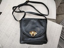 Picard Black Leather Shoulder Hand Bag Strap Clasp closure  16cm x 16cm