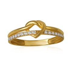 14K Yellow Gold Heart Knot Cubic Zirconia Band Ring