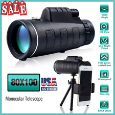 80x100 Zoom HD Monocular Starscope Monocular Telescope BAK4 w/Phone clip,tripod