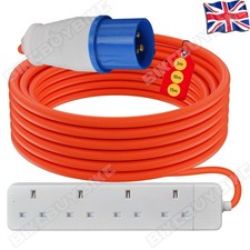 Caravan Camping Mains Electric Hookup Extension Lead Cable 4 Way Gang UK 5-15m