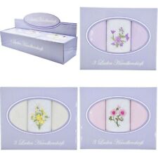 Ladies Handkerchiefs Hankies in Gift Box - Pack Of 3 Lilac, Pink or Yellow