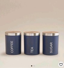 SET 3 BLUE CANISTERS JAR TEA