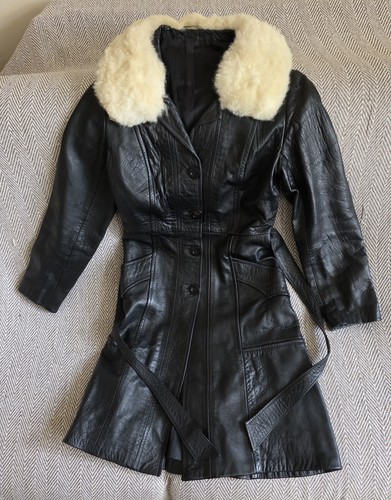 Black leather trench - black,