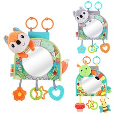 Car Seat Baby Mirror Toy Rear Teether Crinkle Paper Travel Infant Tummy Time Toy