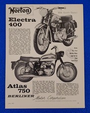 1963 NORTON ELECTRA 400 & ATLAS 750 MOTORCYCLES ORIGINAL VINGAGE PRINT AD LOT B2