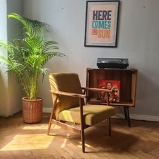 Mid Century Mustard Yellow Linen Armchair 60s