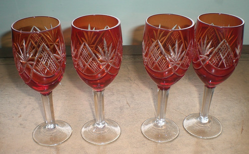 Cut glass cranberry sherry - 4,