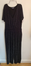 Sosandar fixed wrap jumpsuit Size 18 VGC classic black glittery wide leg belt