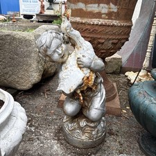 Victorian Cast Iron Fountain Boy And Goose Bird Garden Water Feature Late 19th C