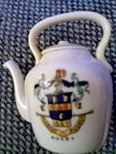 Ceramic Miniature Kettle by Hancock and Sons.  Coat of Arms Rugby. The Corona. 