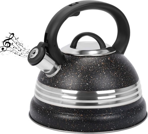 Black whistling tea kettle - kettle,