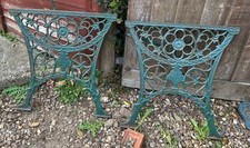 Pair of LARGE ORNATE VINTAGE CAST IRON GARDEN TABLE / BENCH ENDS - 63cm wide