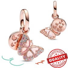 Rose Gold Triple-Row Cherry Blossom Dangle Charm for Silver Bracelet