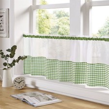Kitchen Voile Ready Made Café Net Curtain Panel Gingham Design 18" Or 24" Drop