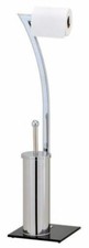 NEW CHROME FREE STANDING STYLISH TOILET ROLL HOLDER & TOILET BRUSH STAND 