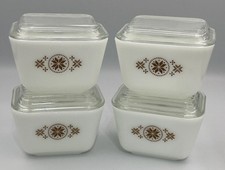 Vintage PYREX 501B Town & Country Refrigerator Dishes Set of 4 w/ Lids 4”x3”